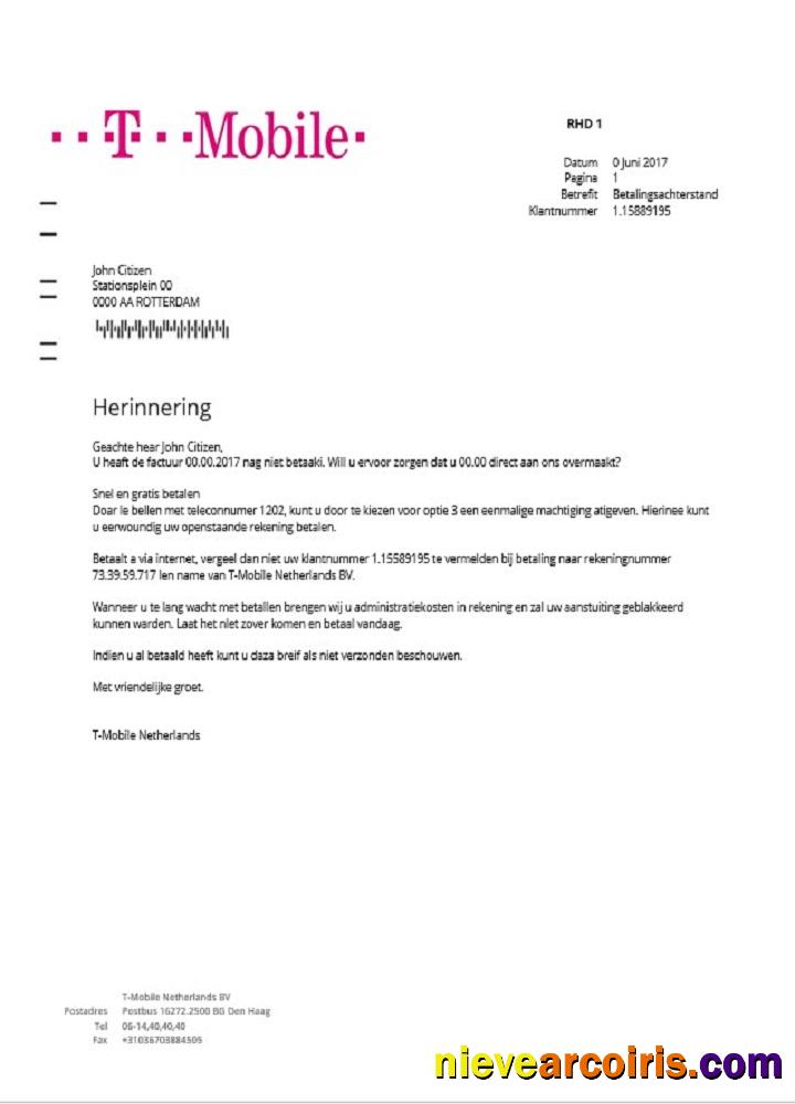 Netherlands T-Mobile utility bill